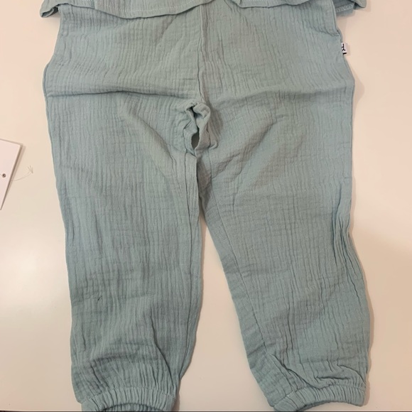 Deux par deux 2Y Girl Tiered Cotton Gauze Jumpsuit with Straps in Teal - Picture 4 of 5